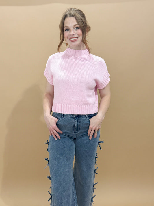 Penny Mock Neck Short Sleeve Top, Icy Blush