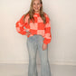 Modern Groove Checkered Sweater, Orange Apricot