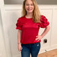 Avery Satin Fall Drape Sleeve Detail Blouse, Ruby