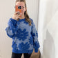 Laina Textured Floral Crewneck Pullover Sweater, Cobalt