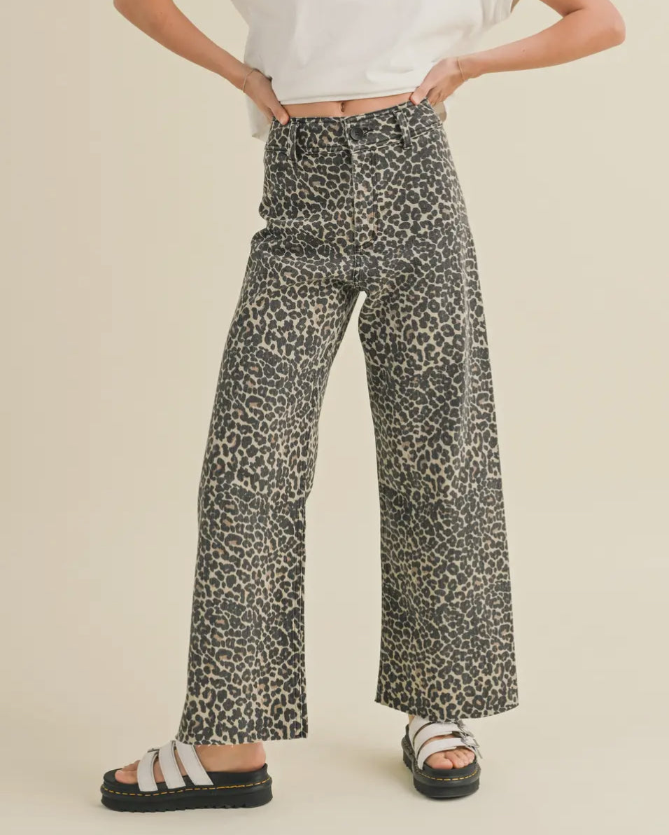 Jenni Leopard Wide Leg Pants, High Rise