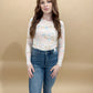 Elvie Floral Print Mesh Fitted Long Sleeve Top, Blush