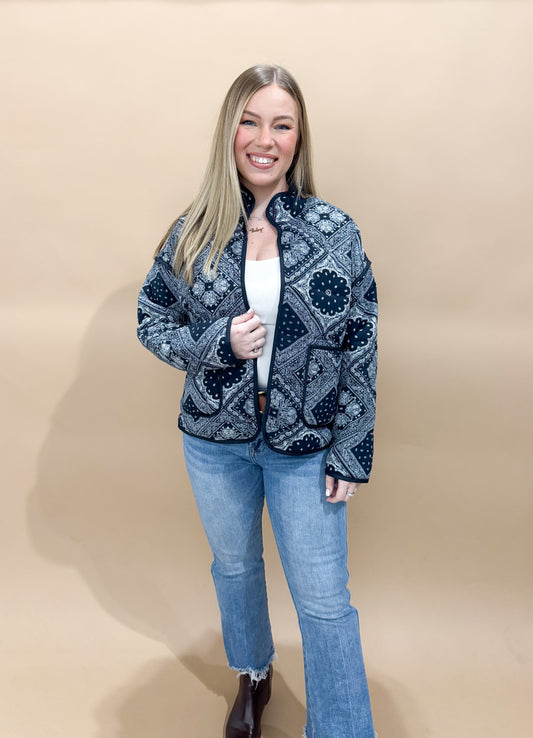 Edna Bandana Quilted Jacket, Black