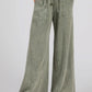 Deanna Mineral Wash Wide Leg French Terry Pants, Olive