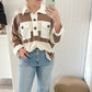 Hadley Striped Oversize Collared Polo Top, Taupe/White