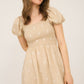 Cecilia Daisy Embroidered Smocked Babydoll Mini Dress, Taupe