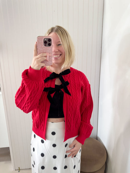 Regan Velvet Tie Red Sweater