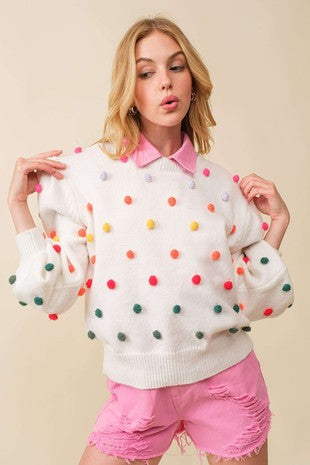 Joy 3D Colorful Polka Dot Sweater, White