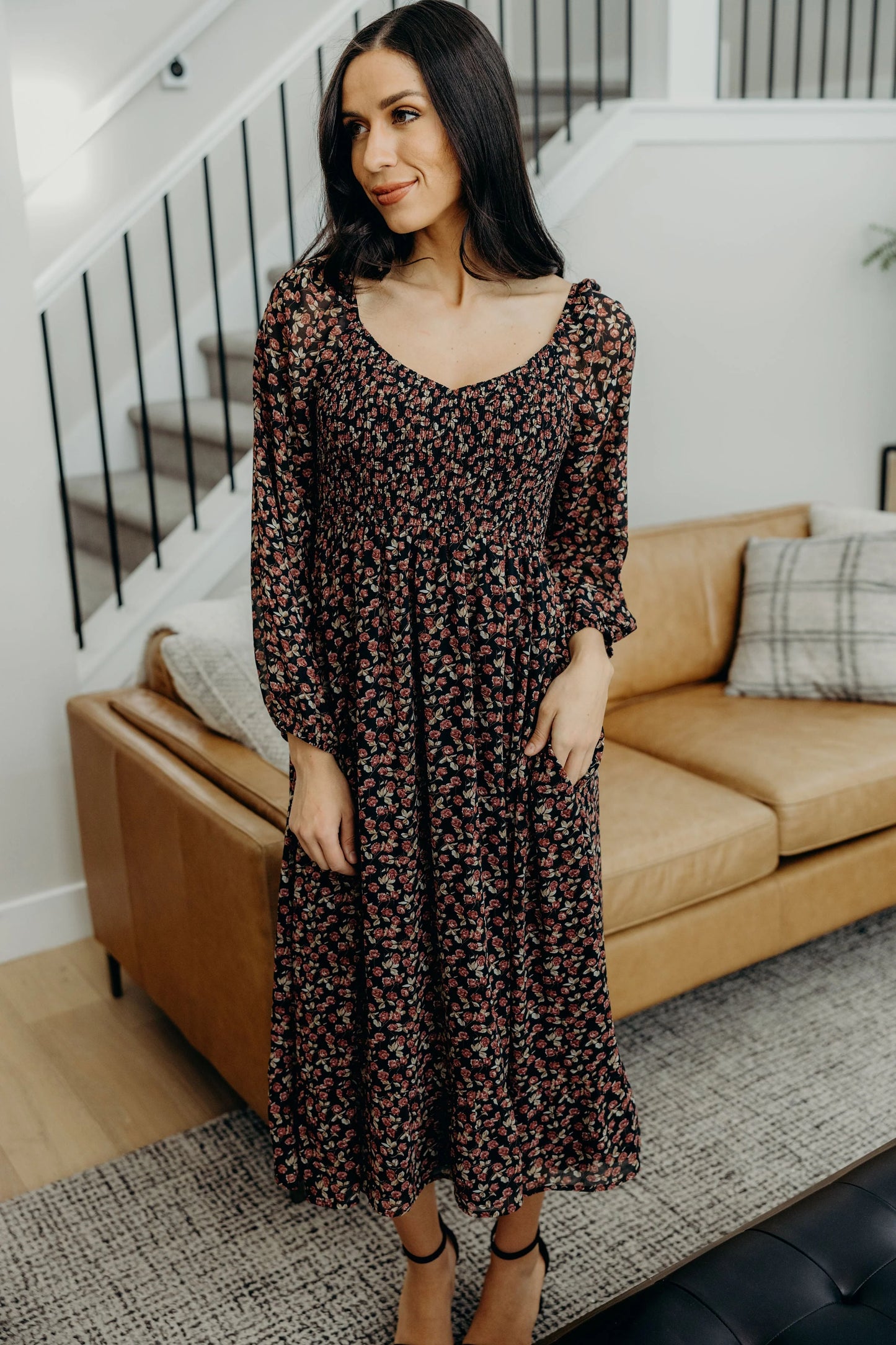 Greer Long Sleeve Floral Midi Dress, Vintage Belle