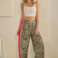 Quinlan Leopard Sport Striped Wide Leg Pants, Leopard / Red