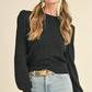 Addy Pointelle Knit Puff Sleeve Sweater, Black