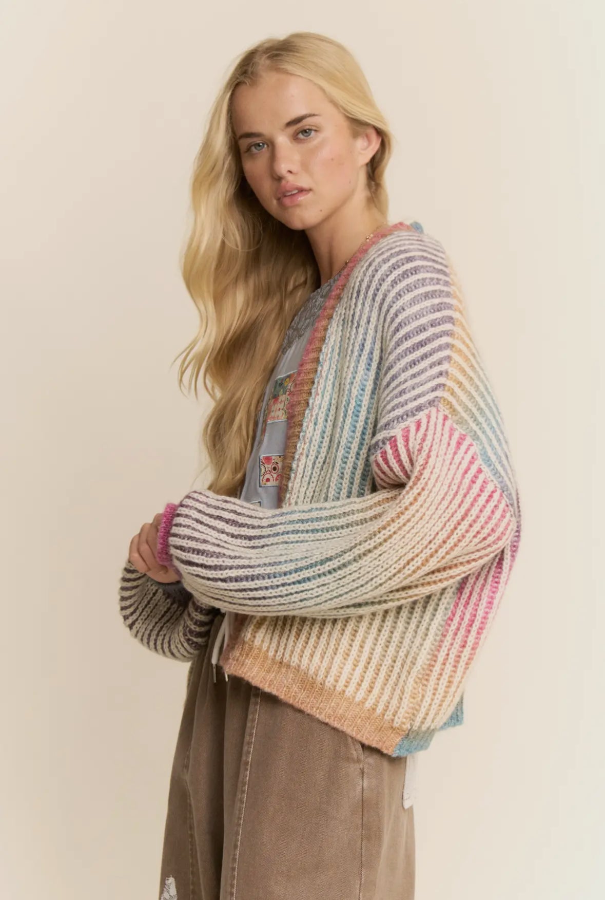 June Rainbow Stripe Open Cardigan, Rainbow