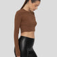 Vanessa Essential Micro-Rib Cropped Long Sleeve Athleisure Top, Cocoa Dust