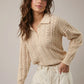 Graci Open Knit Polo Sweater, Beige