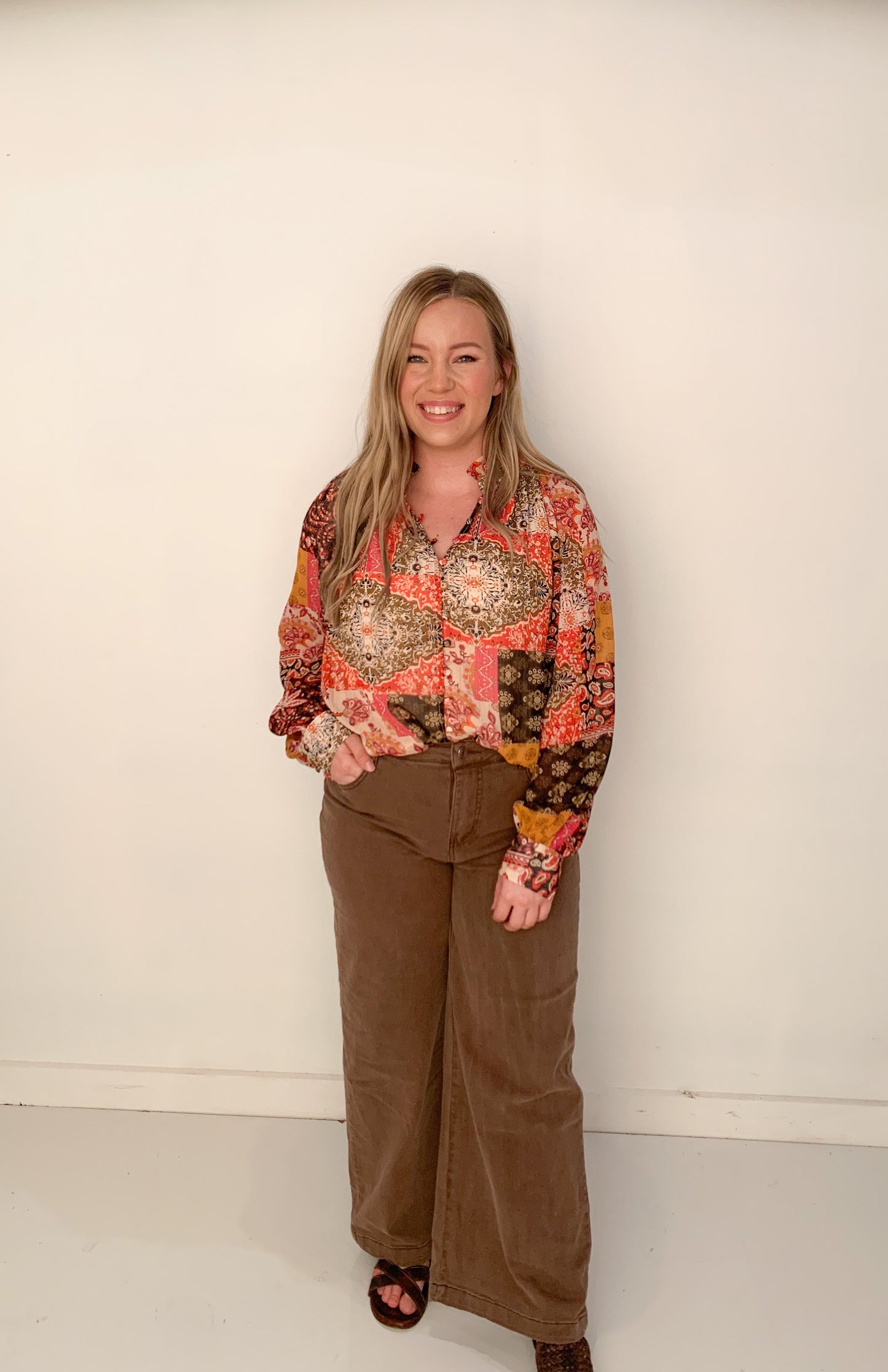 Fall Sunset Pattern Mix Top, Rust