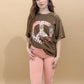Patchwork Peace Sign Oversized Graphic Tee, Brown