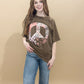 Patchwork Peace Sign Oversized Graphic Tee, Brown