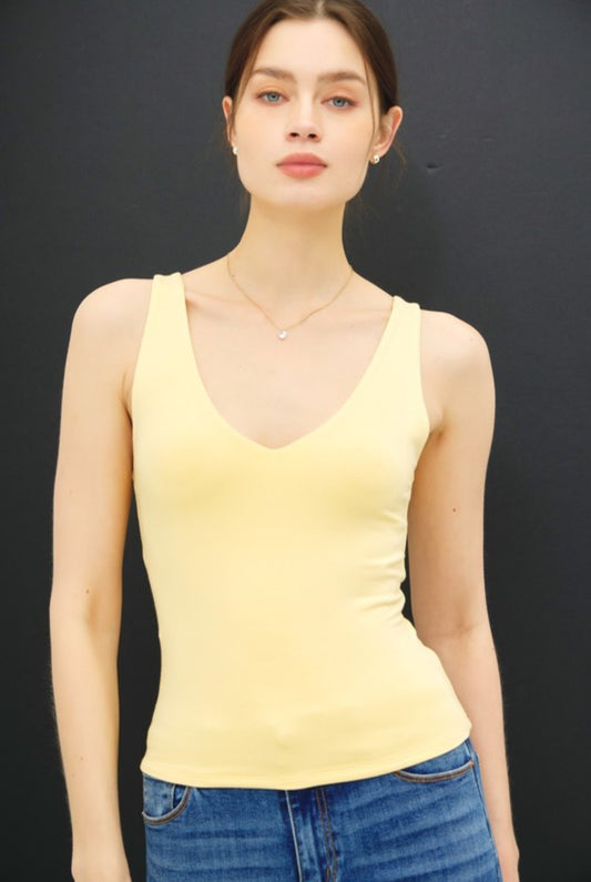 Bella V-Neck Jersey Tank, Yellow