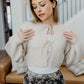 Aria Bow Front Crop Sweater, Oatmeal