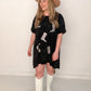 Metallic Cowboy Boot Mineral Wash Tee Shirt Dress, Black