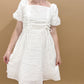 Lila Textured Square Neck Cinched Bust Dress, White