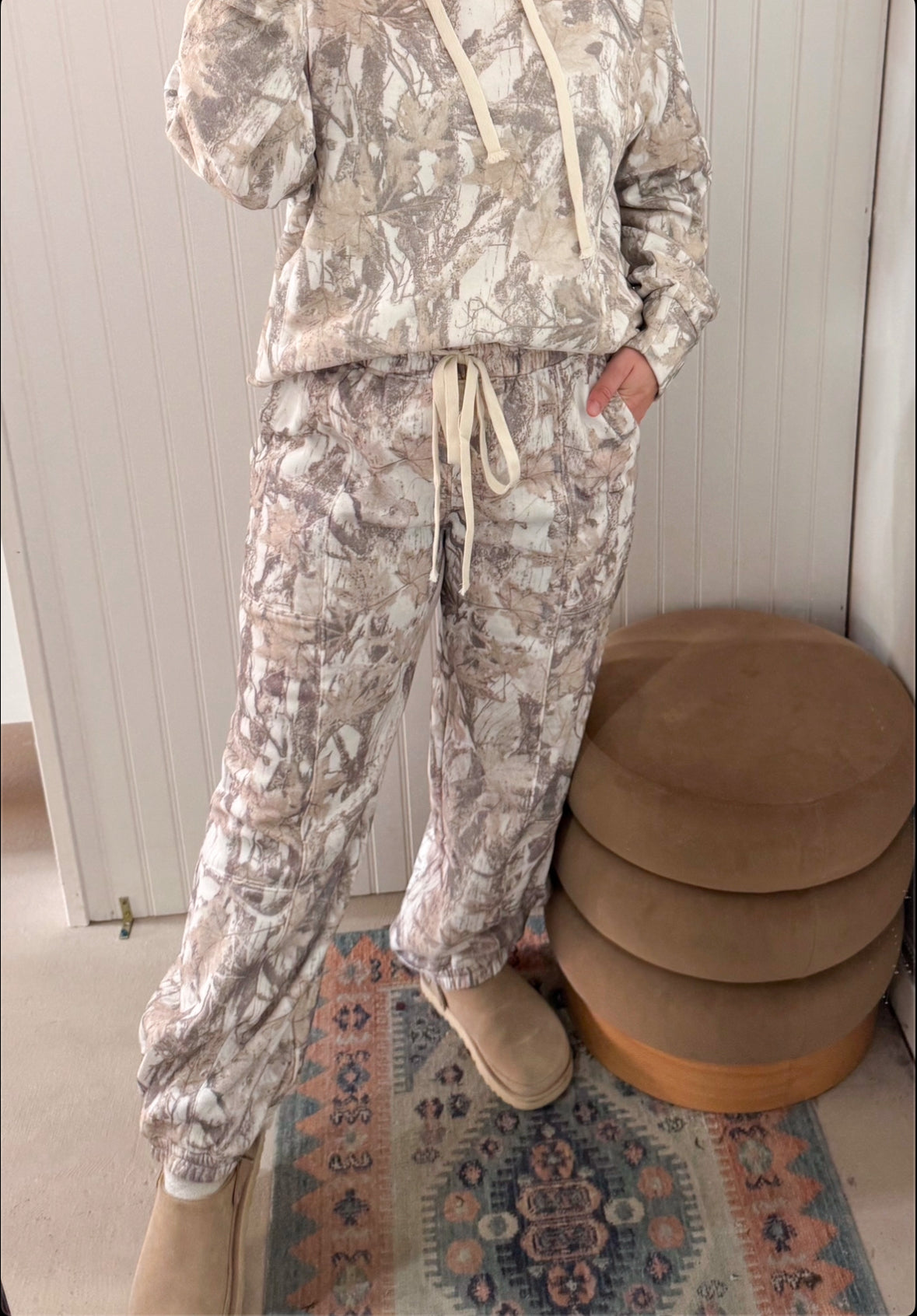 Tate French Terry Camo Pants, White Camo