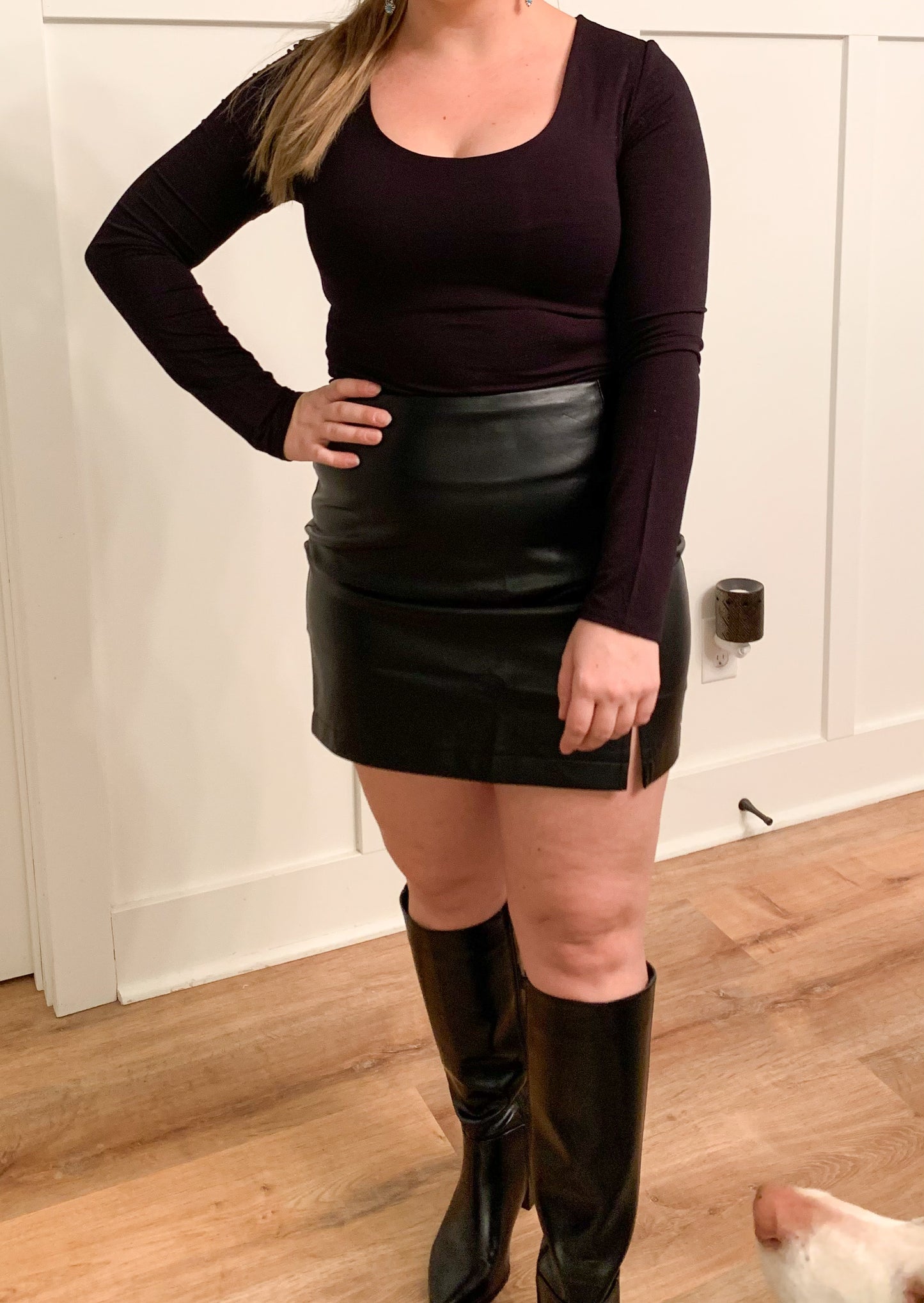 Holiday Honey Leather Mini Skirt, Black