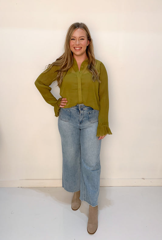 Maeve Cropped Wide Leg with Front Square Pockets, Lt Wash