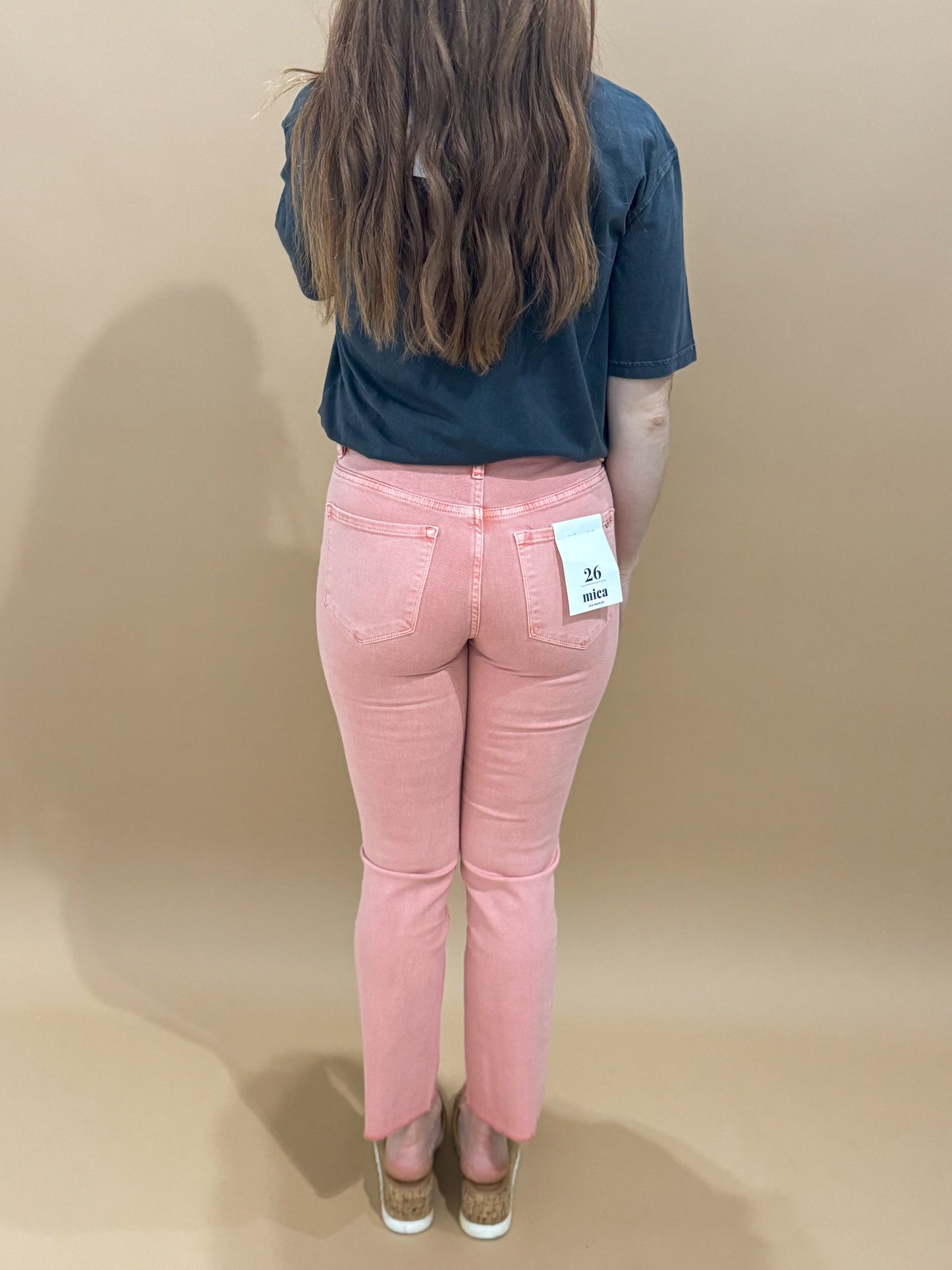 Keller High Rise Vintage Garment Dyed Straight Jean, Peachy Pink