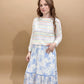 Celine Floral Smocked Sweetheart Ruffle Trim Midi Dress, Blue / White