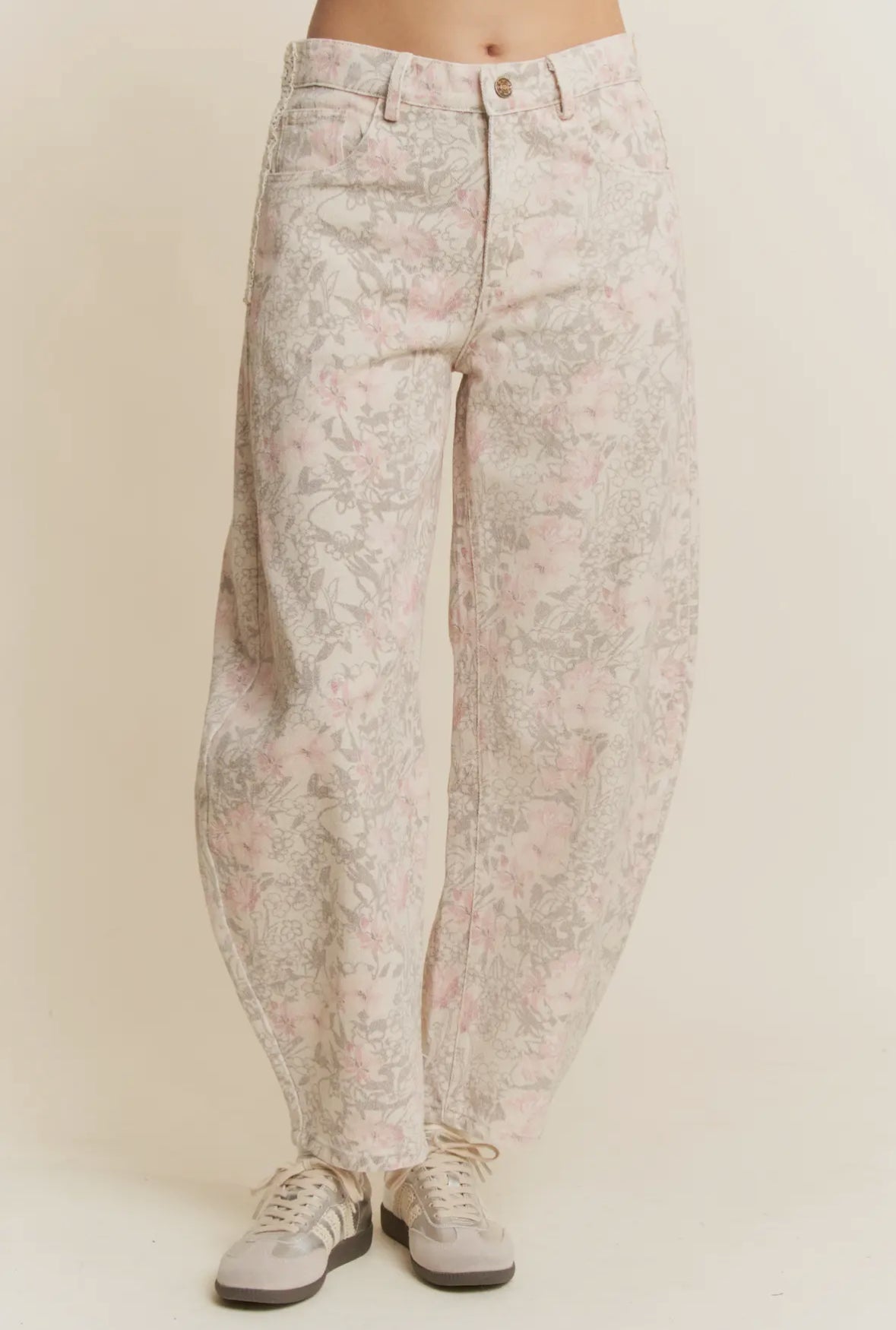 Calla Floral Barrel Jeans, Khaki