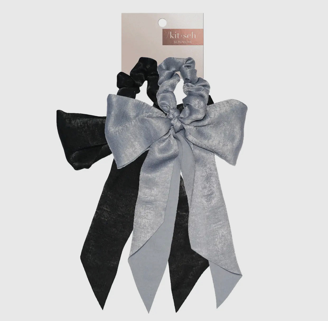 Kitsch Satin Scarf Scrunchies, Black & Gray
