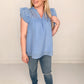Kristen V-Neck Ruffle Organza Babydoll Blouse, Ocean