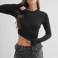 Vanessa Essential Micro-Rib Cropped Long Sleeve Athleisure Top, Black