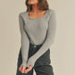 Polly Fitted Square Neck Ribbed Sweater, Heather Grey