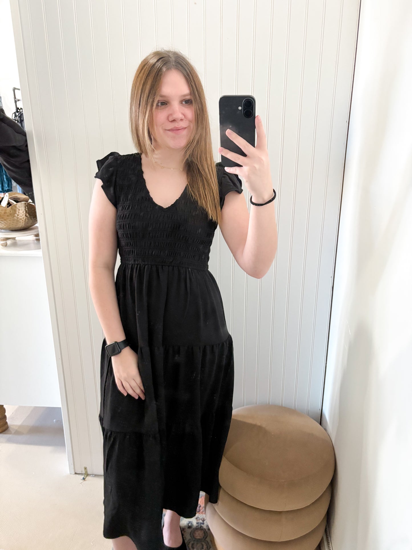 Lakin Flutter Sleeve Midi Dress, Black
