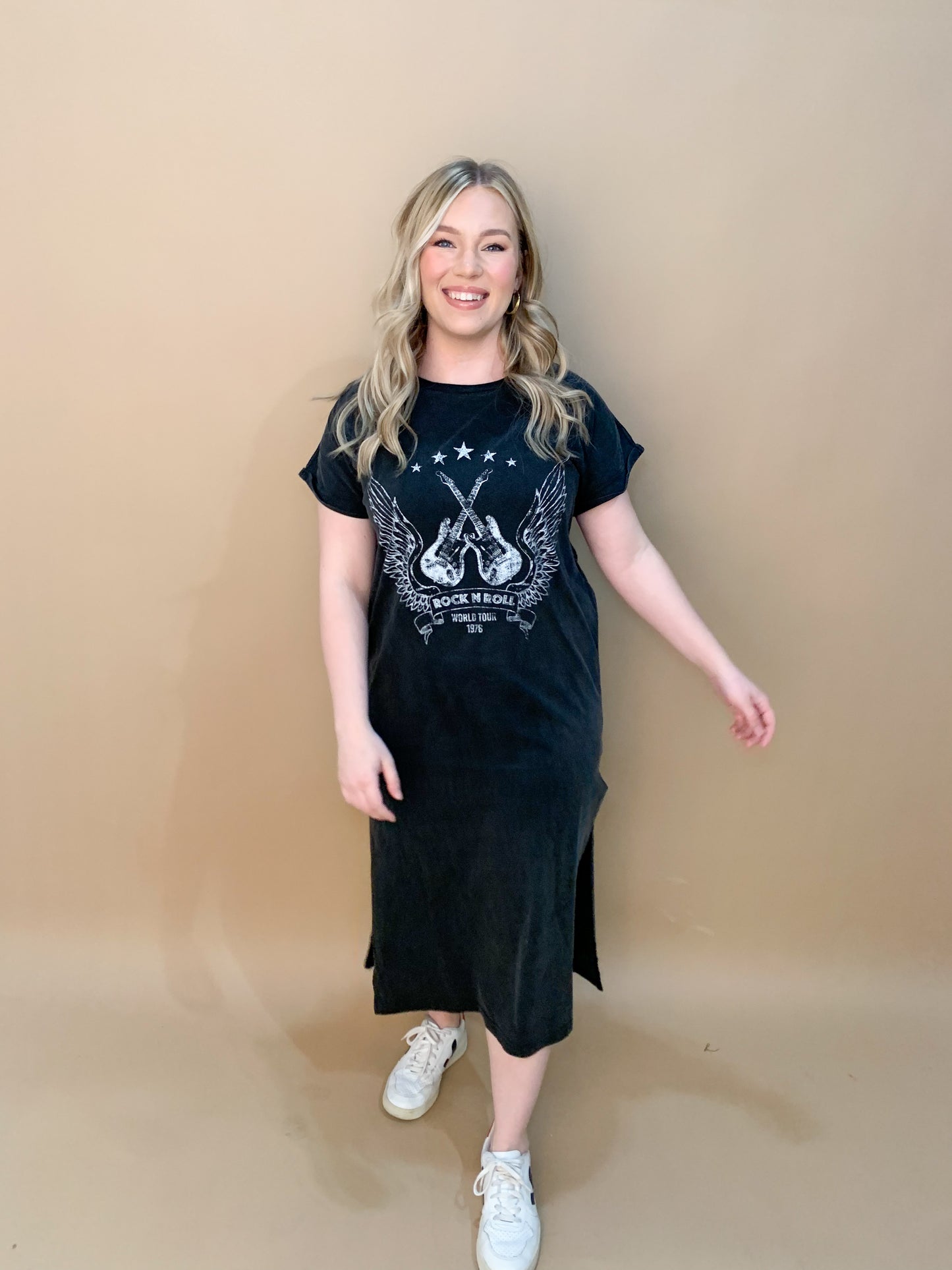 Rock 'n Roll World Tour Maxi T-Shirt Dress, Black