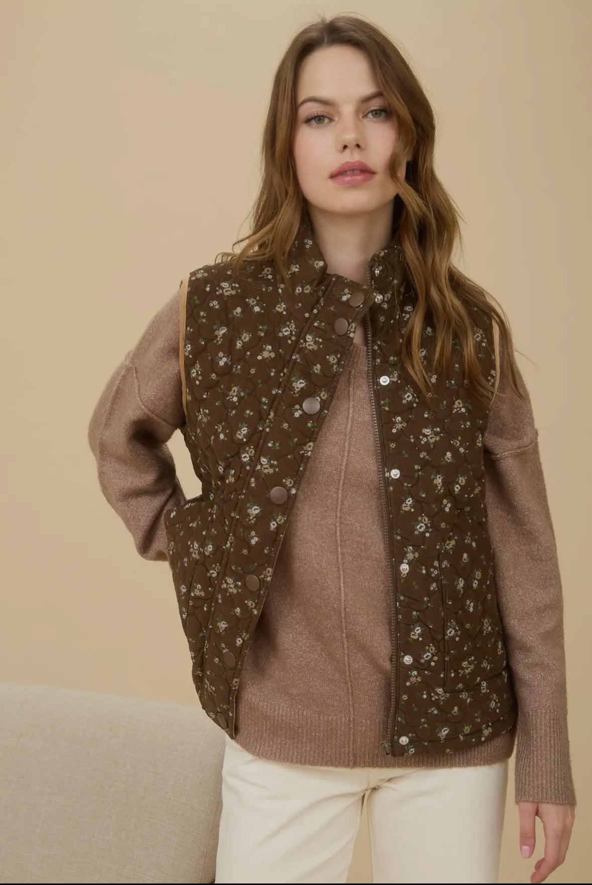 Letty Brown Floral Quilted Vests