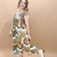 Livi Retro Floral Printed Twill Overalls, Olive / Camel