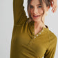 Eryn Essential Micro-rib Long Sleeve Henley Top, Camo Green