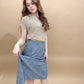 Belle Split Neck Short Sleeve Knit Pullover, Light Khaki