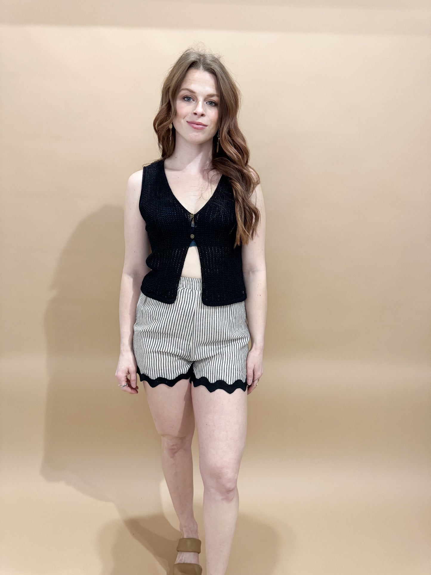 Emery V-Neck Vest Style Knitted Tank, Black