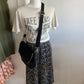 Florence Pleated Floral Midi Skirt, Black