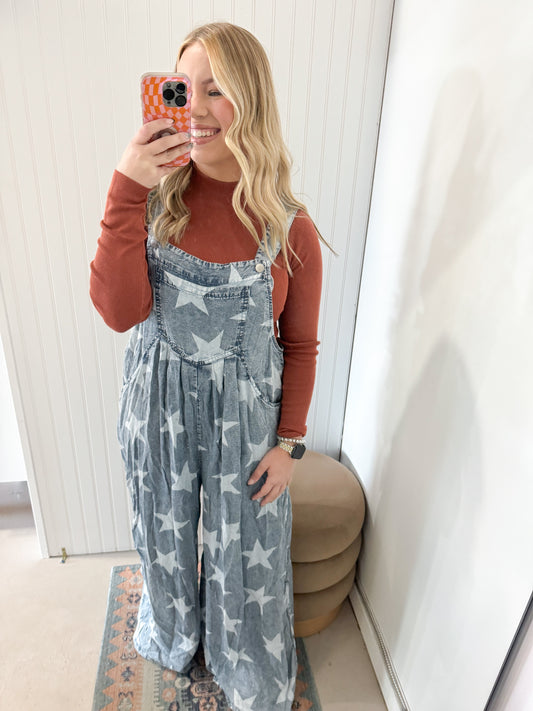 Freedom Ring Star Overalls, Denim