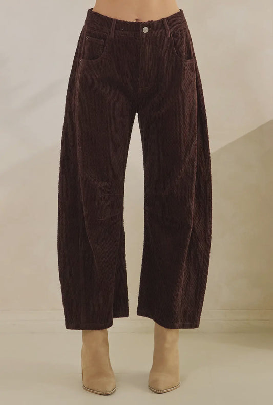 Leslie Corduroy Barrel Jeans, Brown
