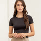 Nikki Short Sleeve Spandex Crop Top, Black