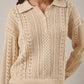 Graci Open Knit Polo Sweater, Beige
