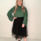 Emily Smocked Mock Neck Ruffle Sleeve Blouse, Hunter Green