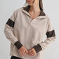 Sabre Crestline Contrast Collared Top, Mushroom / Espresso