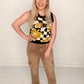 Modern Groove Checkered Flower Sweater Tank Top, Black
